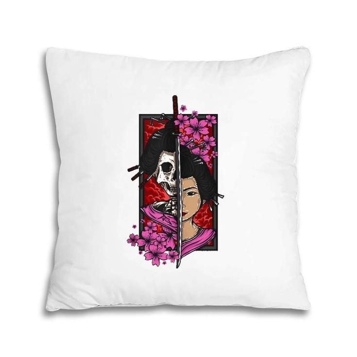 Geisha With Katana And Sakura Cherry Blossom Samurai Pillow Mazezy