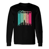 Chicago 80's Retro Vintage Chicago Skyline Long Sleeve T-Shirt