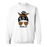 Cute Mom Life Messy Bun Hair Leopard Mom Life Mothers Day Sweatshirt