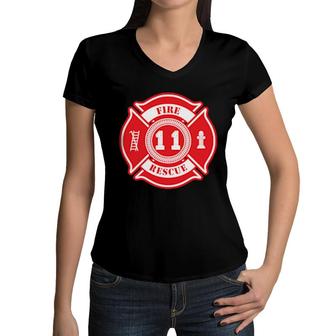 11Th Birthday Fireman Boy Eleven Year Old Firefighter Women V-Neck T-Shirt | Mazezy