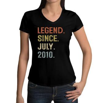 11Th Birthday Gift 11 Years Old Legend Since July 2010 Boys Women V-Neck T-Shirt | Mazezy