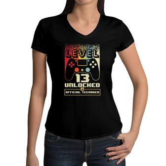 13Th Birthday Gift Boys Level 13 Unlocked Official Teenager Women V-Neck T-Shirt | Mazezy