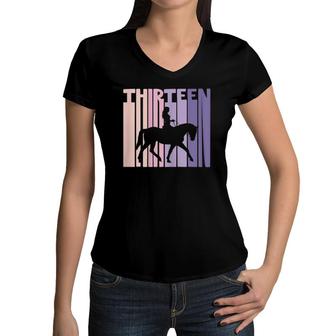 13Th Birthday Gift Horse Rider Fan 13 Years Girls Women V-Neck T-Shirt | Mazezy