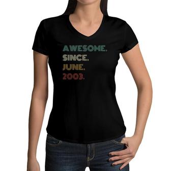 18Th Birthday Awesome Since June 2003 18 Years Old Boys Girls Women V-Neck T-Shirt | Mazezy