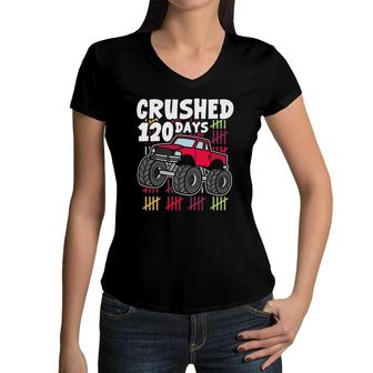 1St Grade 120 Days Of School Monster Truck Boys Kids Women V-Neck T-Shirt | Mazezy