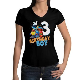 3Rd Birthday Train Boys Girls 3 Years Old I'm Three Gift Women V-Neck T-Shirt | Mazezy