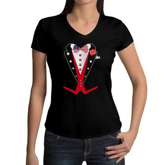 4Th Of July Tuxedoamerican Patriotic Suit Boy Mens Women V-Neck T-Shirt | Mazezy
