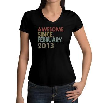9Th Birthday 9 Years Old Awesome Since February 2013 Kids Women V-Neck T-Shirt | Mazezy