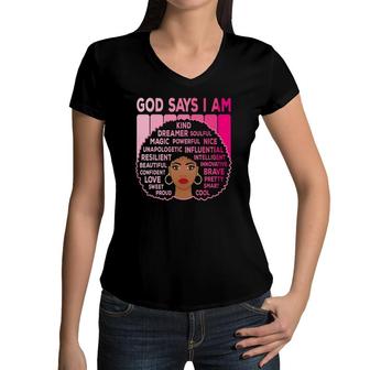 Afro American Melanin Black Pride Pink Woman African Girl Women V-Neck T-Shirt | Mazezy