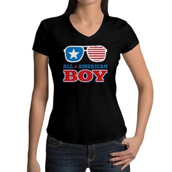 All American Boy Funny 4Th Of July Independence Day Gift Women V-Neck T-Shirt | Mazezy