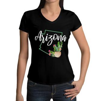 Arizona Pride State Map Cactus Vintage Arizona Women V-Neck T-Shirt - Seseable