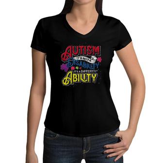 Autistic Kids It's A Different Ability Autism Awareness Month Women V-Neck T-Shirt | Mazezy