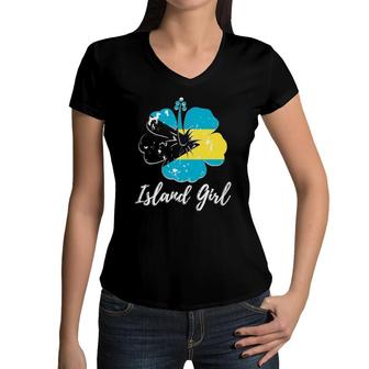 Bahamas Girl Flower Gift Women V-Neck T-Shirt | Mazezy