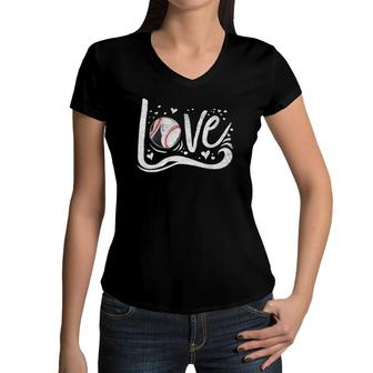 Baseball Women Girls Kids Baseball Lover Baseball Love Women V-Neck T-Shirt | Mazezy