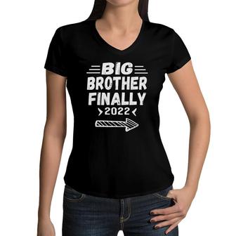 Big Brother Finally 2022 For Boys Kids Toddler Big Bro Women V-Neck T-Shirt | Mazezy