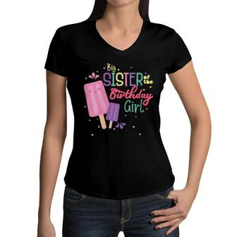 Big Sister Of The Birthday Girl Ice Cream Matching Family Women V-Neck T-Shirt | Mazezy