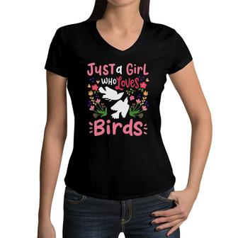 Bird Just A Girl Who Loves Birds Gift For Bird Lovers Women V-Neck T-Shirt | Mazezy