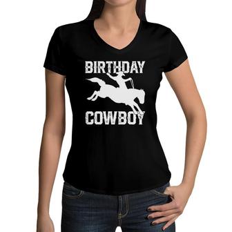 Birthday Cowboy Rodeo Themed Party Women V-Neck T-Shirt | Mazezy