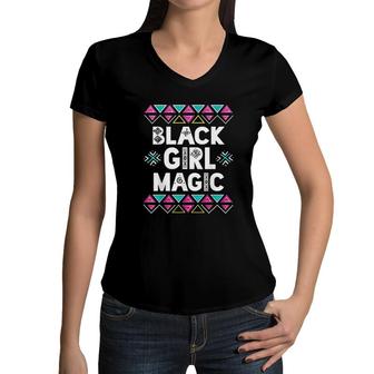 Black Girl Magic Afro Black History Month Girls Women V-Neck T-Shirt | Mazezy