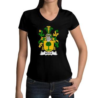 Boyle Coat Of Arms Family Crest Women V-Neck T-Shirt | Mazezy