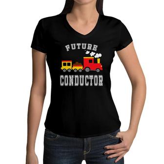 Boys' Future Train Conductor Driver Costume Women V-Neck T-Shirt | Mazezy