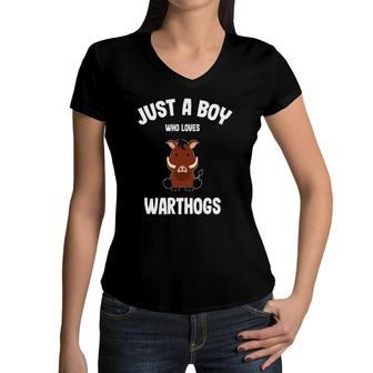 Boys Warthog Just A Boy Women V-Neck T-Shirt | Mazezy