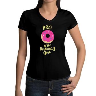 Brother Of The Birthday Girl Bro Matching Family Donut Party Women V-Neck T-Shirt | Mazezy