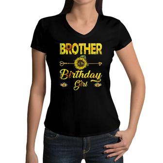 Brother Of The Birthday Girl Sunflower Gifts Women V-Neck T-Shirt | Mazezy