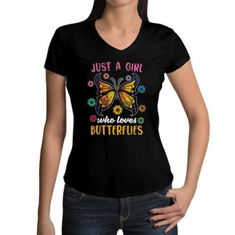 Butterflies Lover Nature Animal Girls Women Insect Butterfly Women V-Neck T-Shirt | Mazezy