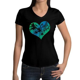 Cali Girl - Vintage California Heart Palm Trees Summer Gift Women V-Neck T-Shirt | Mazezy