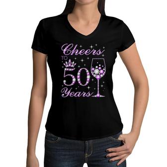 Cheers To 50 Years Old Purple Crown 50Th Birthday Queen Women V-Neck T-Shirt - Seseable