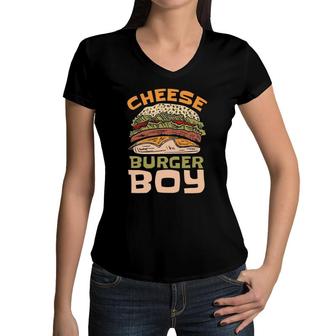 Cheeseburger Boy, Hamburger Women And Cheeseburger Men Women V-Neck T-Shirt | Mazezy