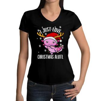 Christmas Axolotl Cute Axolotl Boys Girls Women V-Neck T-Shirt | Mazezy