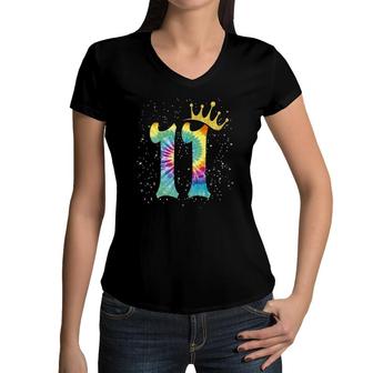 Colorful Tie Dye 11 Years Old Girls 11Th Birthday Girls Kids Women V-Neck T-Shirt | Mazezy