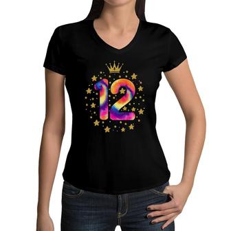 Colorful Tie Dye 12 Years Old Girl Sweet Twelve 12Th Birthday Women V-Neck T-Shirt | Mazezy