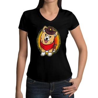 Corgboy Funny Corgi Dog Cowboy Women V-Neck T-Shirt | Mazezy