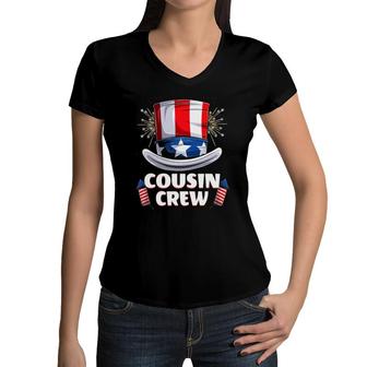 Cousin Crew 4Th Of July Family Matching Boys Girls Kids Women V-Neck T-Shirt | Mazezy