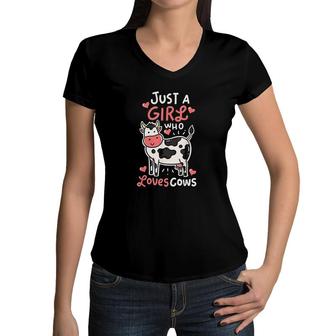 Cow Just A Girl Who Loves Cows Farmer Women V-Neck T-Shirt | Mazezy