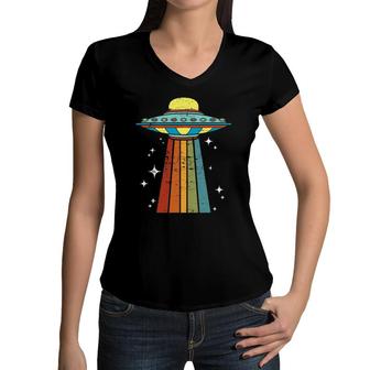 Cute Alien Extraterrestrial Kids Ufo Abduction Science Alien Women V-Neck T-Shirt | Mazezy