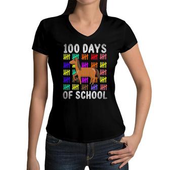 Cute Animal Student Kid Gift Horse 100 Days Of School Women V-Neck T-Shirt | Mazezy