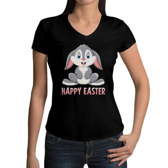 Cute Bunny Happy Easter For Teen Girls Boy Easter Day Rabbit Women V-Neck T-Shirt | Mazezy