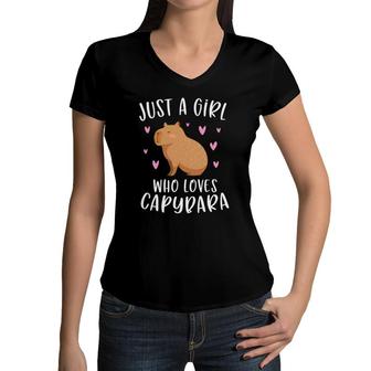 Cute Capybara For Girls Just A Girl Who Loves Capybara Women V-Neck T-Shirt | Mazezy