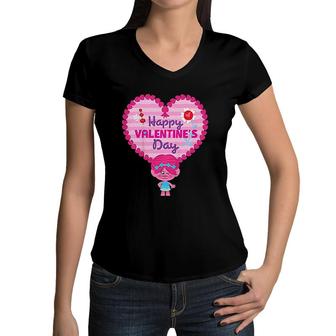 Cute Girl Happy Valentines Day Pink Red Heart Women V-Neck T-Shirt | Mazezy
