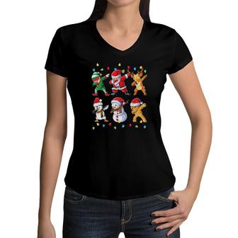 Dabbing Santa Elf Friends Christmas Boys Xmas Dab Women V-Neck T-Shirt | Mazezy
