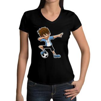 Dabbing Soccer Argentina Jersey Dab Kids Boys Women V-Neck T-Shirt | Mazezy