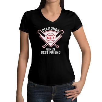 Diamonds Are A Girls Best Friend Baseball For Women Women V-Neck T-Shirt | Mazezy