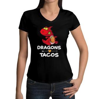 Dragons Love Tacos Kids Dragon Lovers Gift Women V-Neck T-Shirt | Mazezy