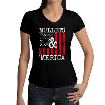 Eagle Mullet 4Th Of July Merica American Flag Women Men Kids Women V-Neck T-Shirt | Mazezy
