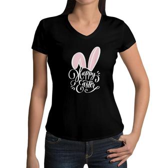 Easter Men And Kids Happy Easter Bunny Women V-Neck T-Shirt | Mazezy
