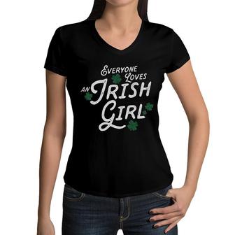 Everyone Loves An Irish Girl Shamrock Women V-Neck T-Shirt | Mazezy